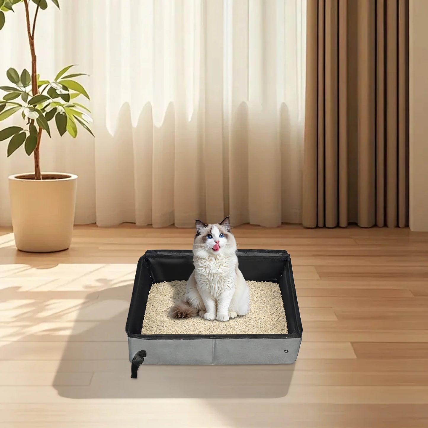 Collapsible Cat Litter Box with Lid, Waterproof Portable Travel Cat Toilet, Easy to Carry Indoor Outdoor Cat Potty