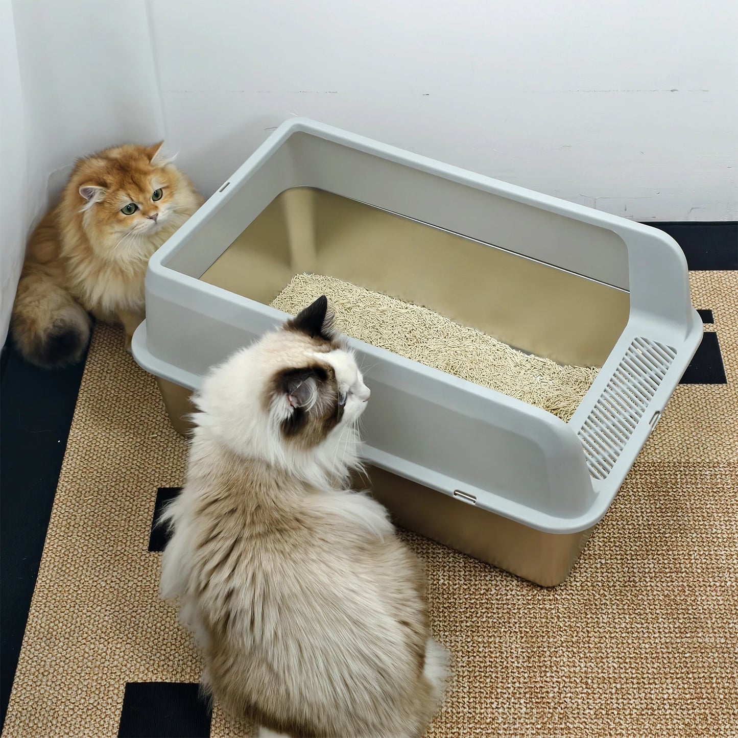 Stainless Steel Cat Litter Box Semi Open High Sided Cat Litter Pan Easy Clean