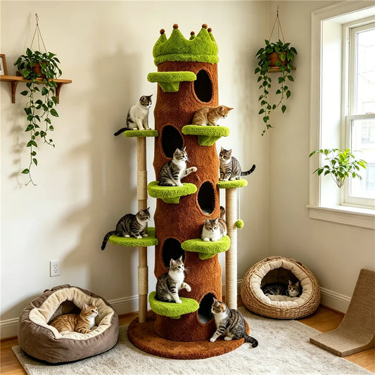 XXL Tall Cat Tree Tower with Scratching Post Activity Center Large Playing House Condo for Multi-Cat Household