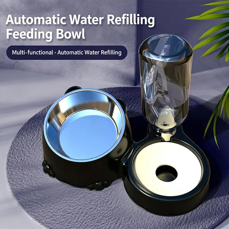 Pet Dual Bowl, Automatic Water Addition, Stainless Steel Feeder, Cat And Dog Bowl, Easy To Clean Pet Supplies